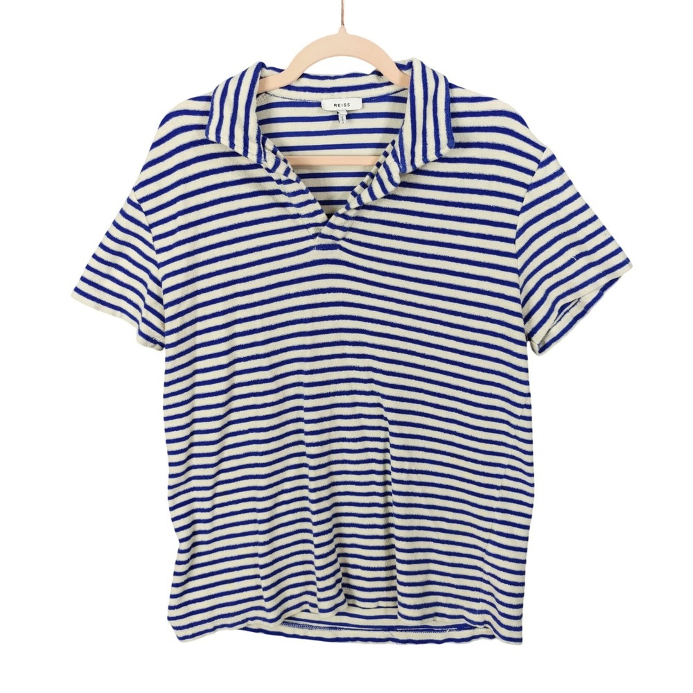 Reiss Mens Coastal Nautical Terry Towelling Polo Shirt M Blue White Berckley